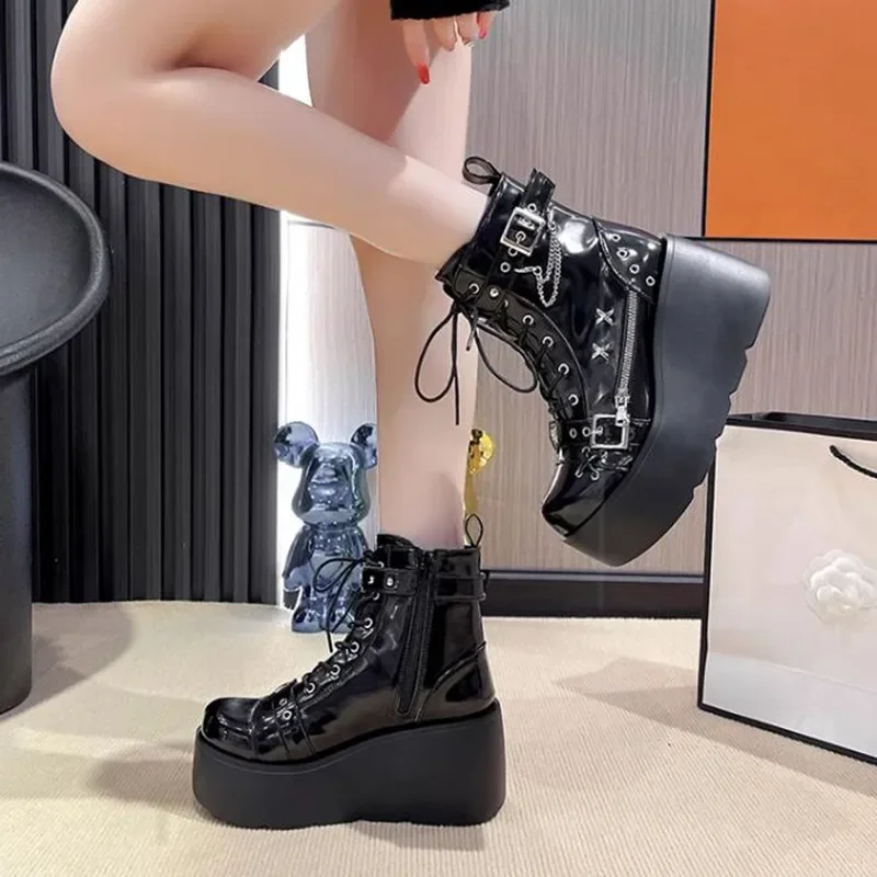 Damskie Botki Platformy Gotyck – Motorcycle Chain recenzja i cena